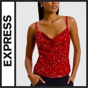 NWT Express Dazzling Red Sequin Cowl Neck Camisole